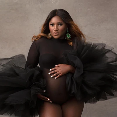 Vestido tul transparente para fotos de embarazo con volantes - imagen 2