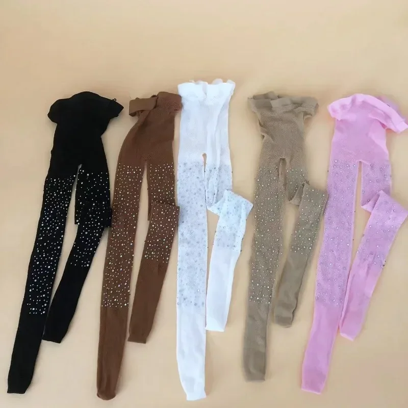 Medias de red infantiles para niñas con purpurina y encaje a la moda