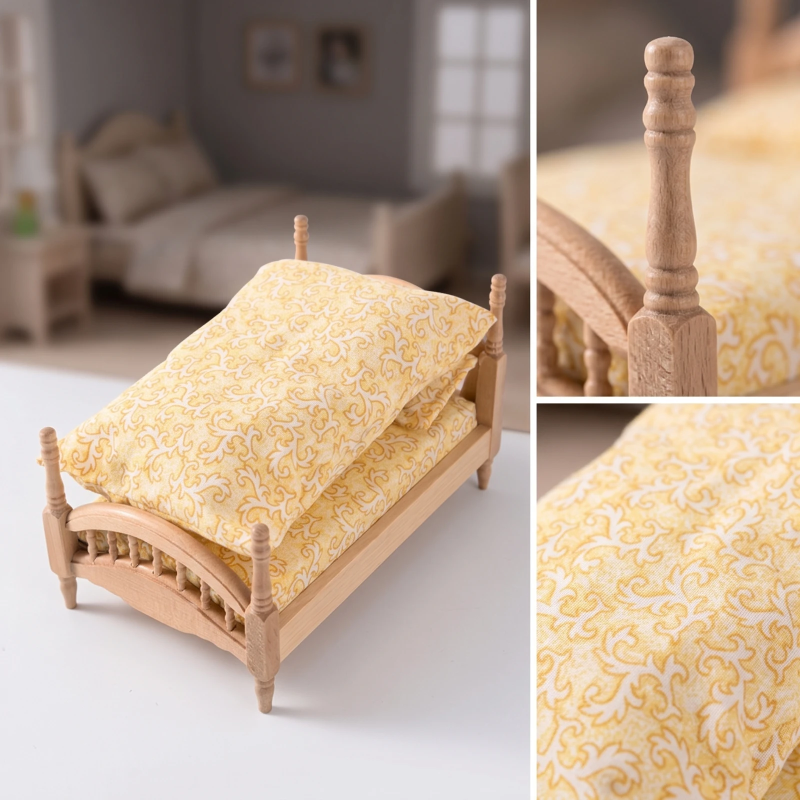 Cama para muñecas con colchón estilo europeo en miniatura individual - imagen 5