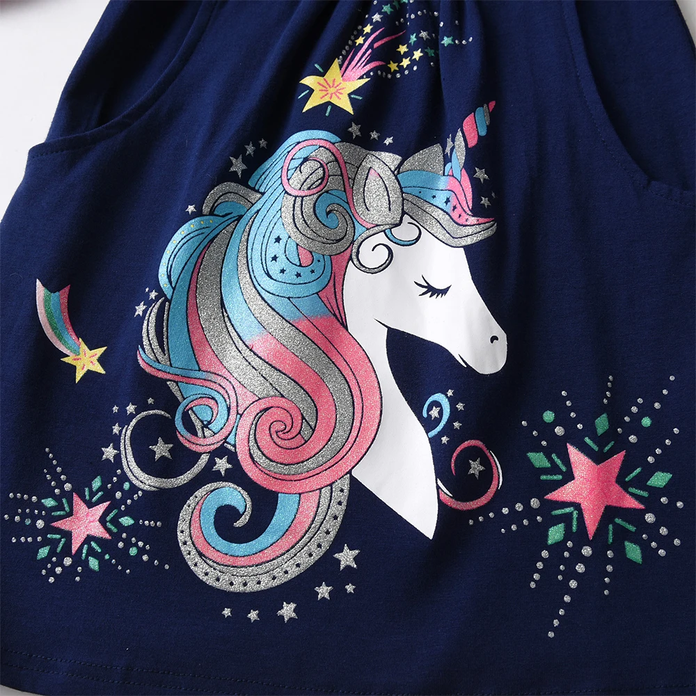 DXTON vestido de algodón unicornio rayas primavera informal niñas - imagen 2
