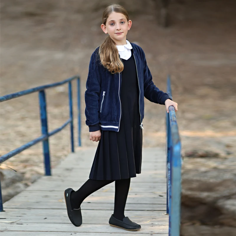 Sudadera de terciopelo azul con cremallera y bolsillos escolares - imagen 4