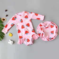 Mono de baño manga larga con cremallera y gorro para niña