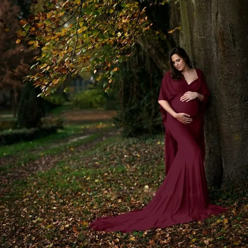 Vestido de maternidad largo elegante para fotos con mangas murciélago - imagen 5