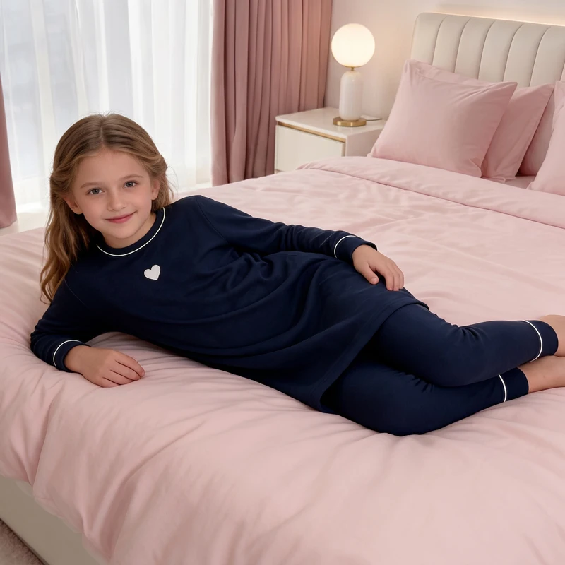 Pijama familiar manga larga modal negro y azul marino bordado - imagen 2
