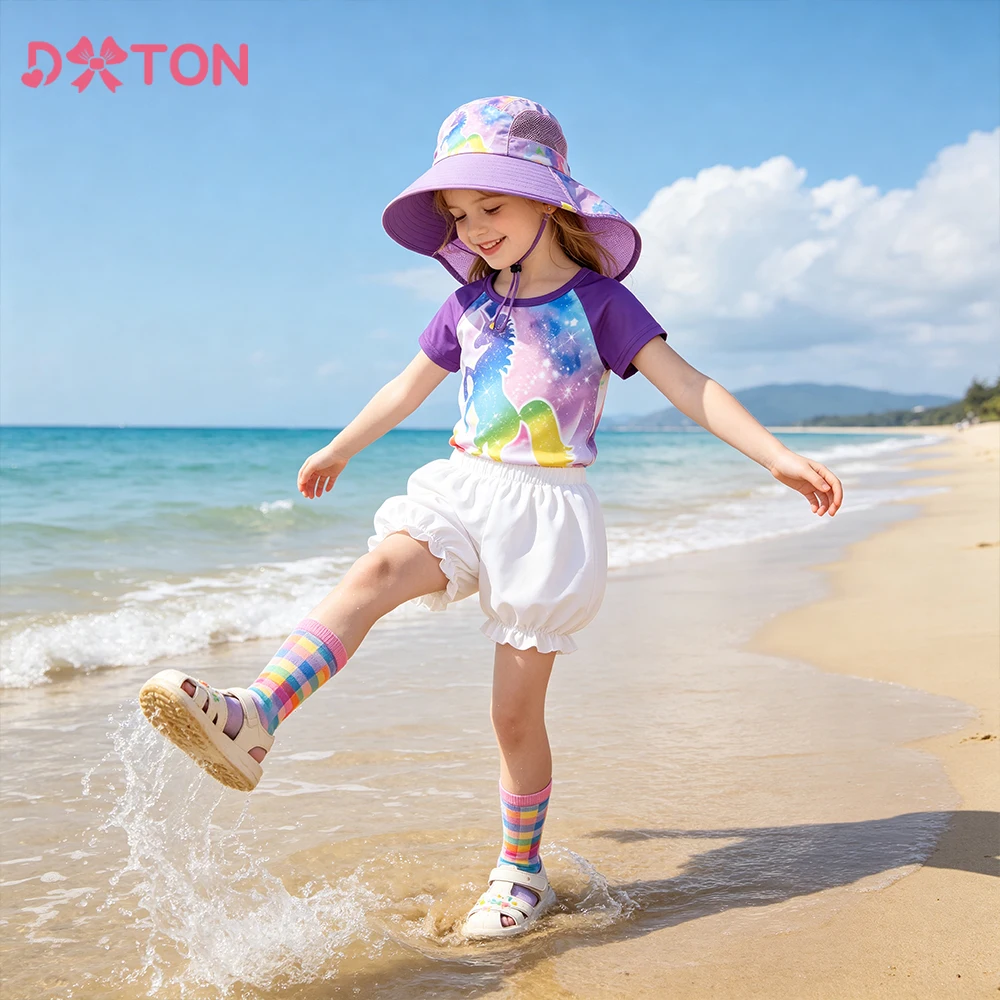 DXTON Camisetas de niña veraniegas con unicornio y cielo estrellado - imagen 3