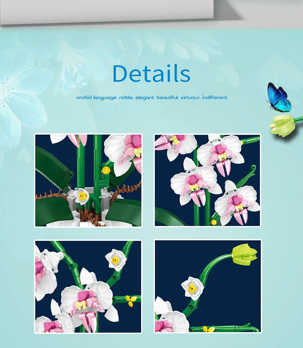 Modelo de bloques de orquídea bonsái terminado