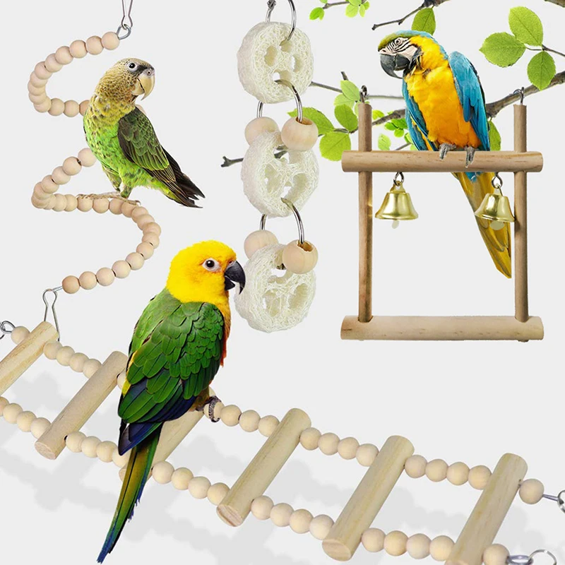 Juguete para loros de madera soporte con cuentas corazón estrella - imagen 2