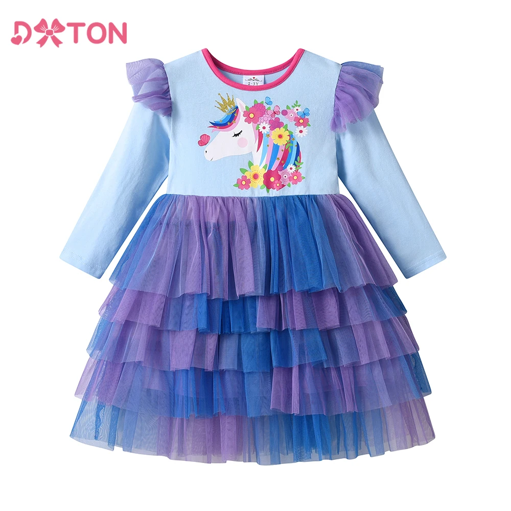 DXTON vestido floral de niña – Unicornio para fiesta escolar - imagen 3
