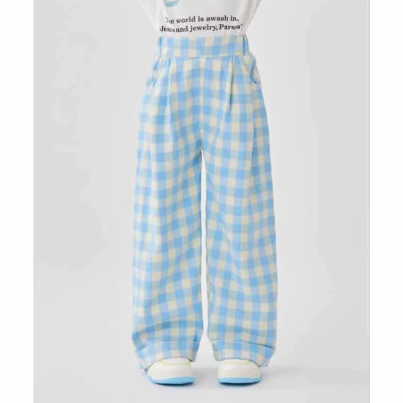 Pantalones niña azules de verano rectos pernera ancha