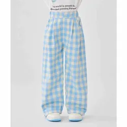 Pantalones niña azules de verano rectos pernera ancha