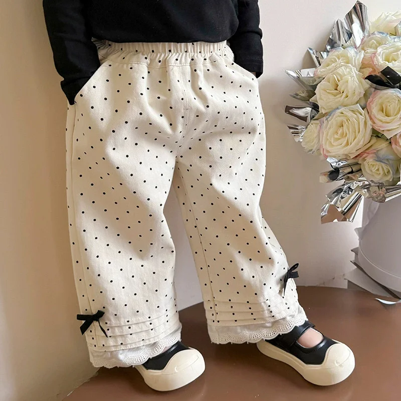 Pantalón de lunares con lazo para niños y niñas – recto casual - imagen 3