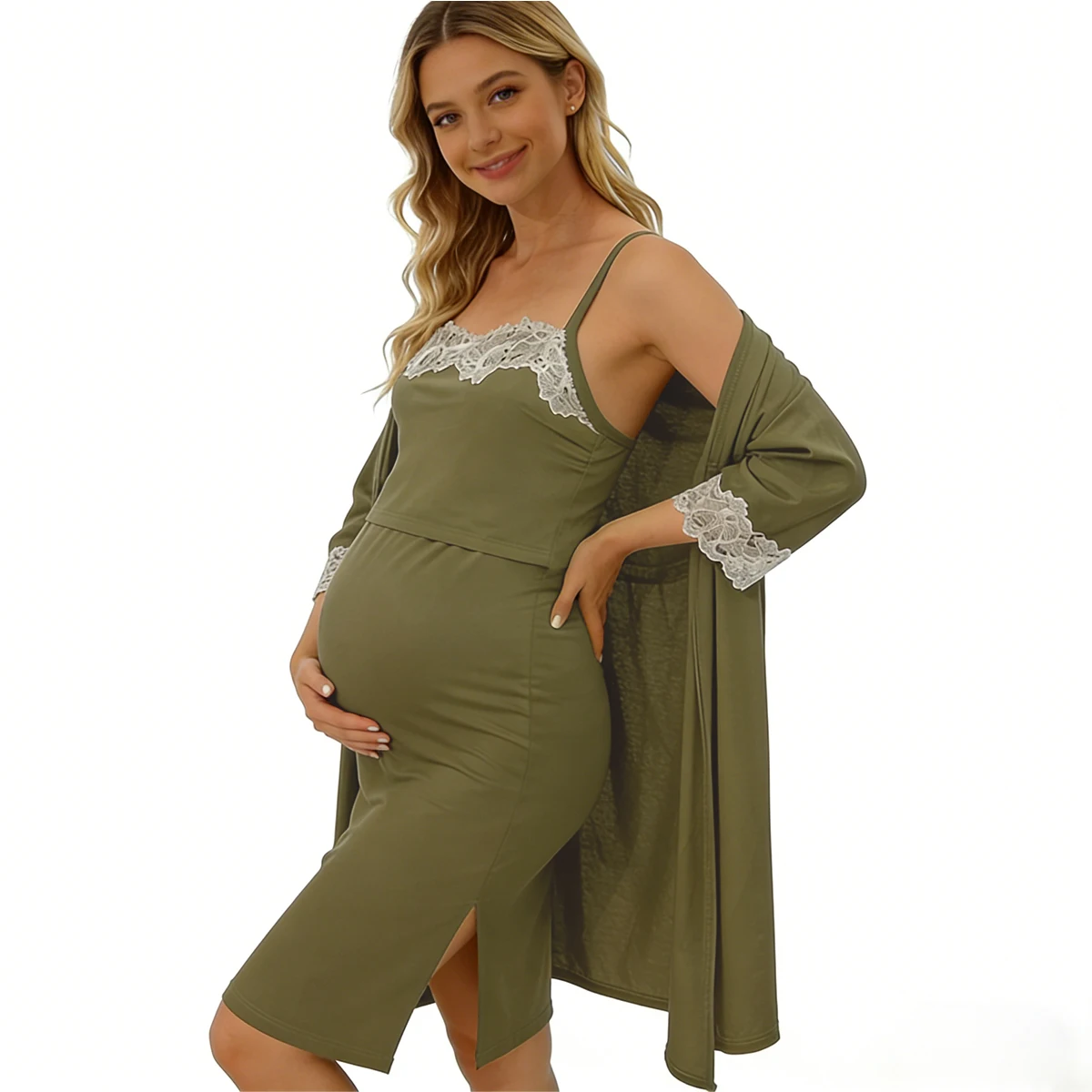 Pijama premamá y lactancia con tirantes, bata para dormir - imagen 5