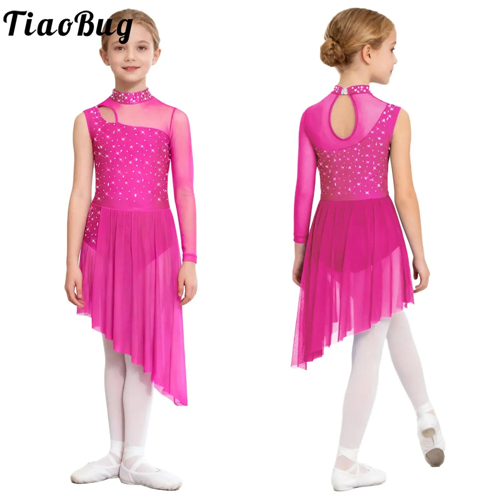 Vestido de ballet moderno para niñas con tul y pedrería brillante - imagen 3