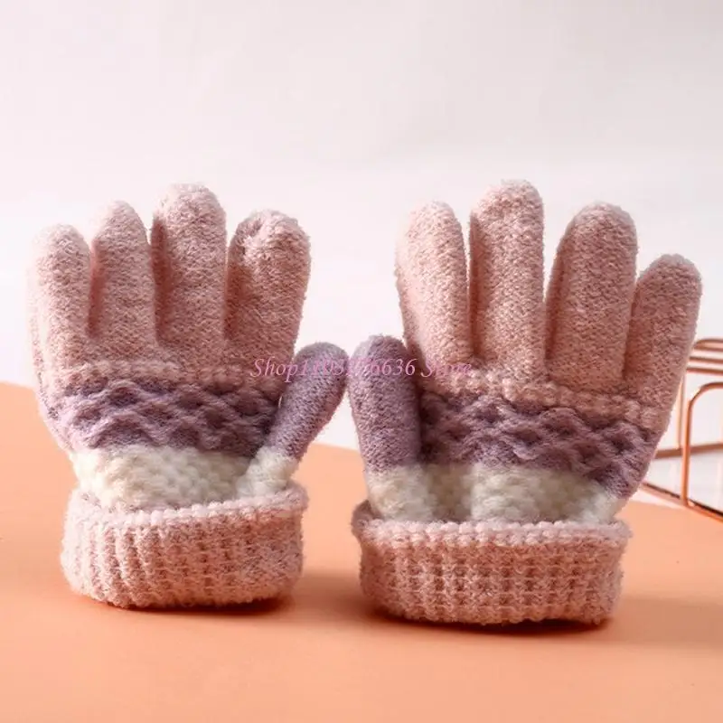 Guantes de invierno para niños tejidos a rayas, térmicos y cálidos - imagen 5