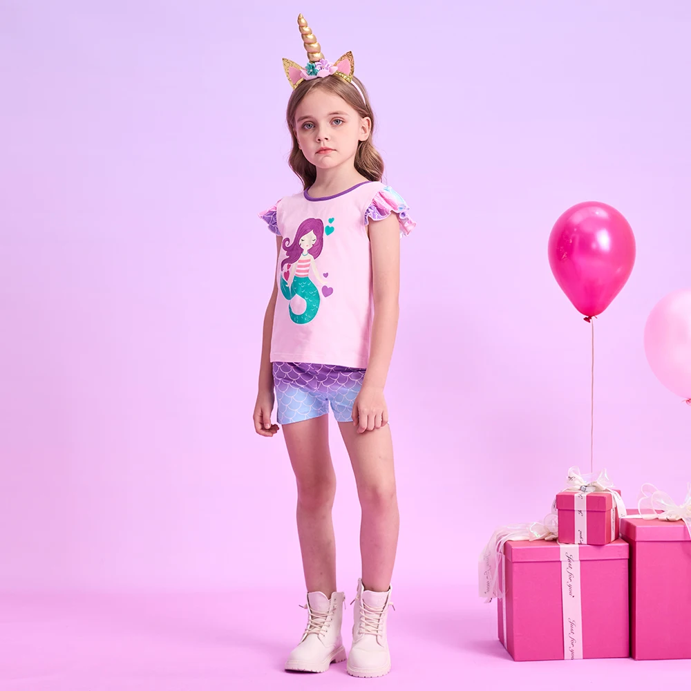 DXTON conjunto de verano para niñas con camiseta sirena y bermudas