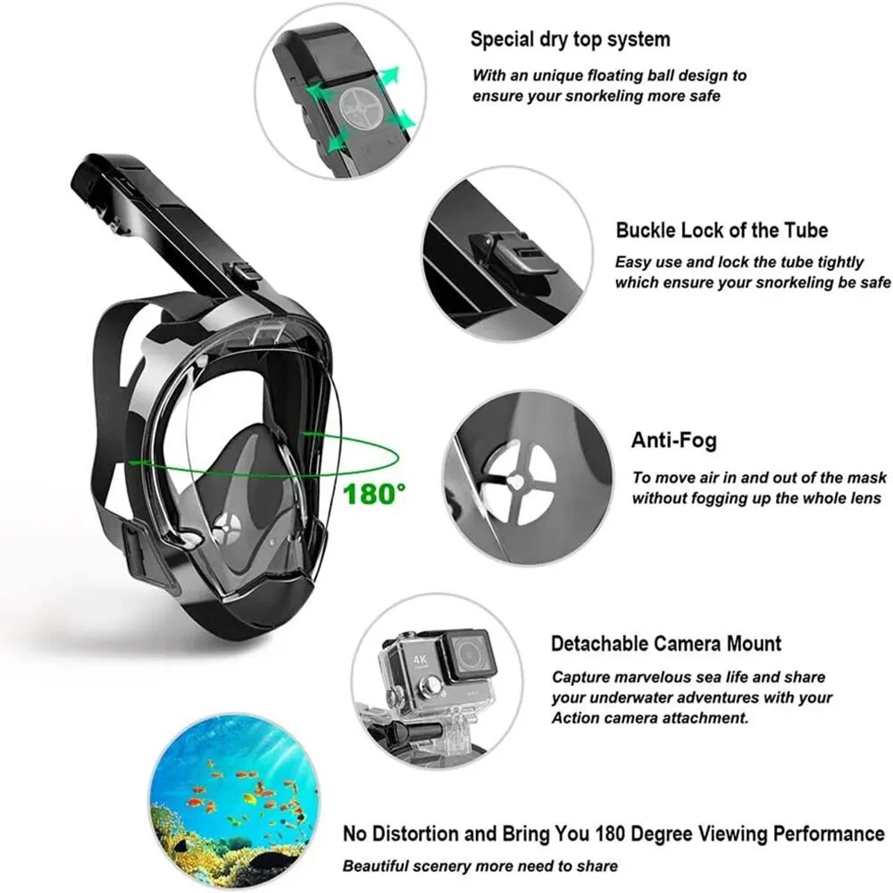 Máscara de buceo cara completa con soporte para cámara snorkel adulto - imagen 5
