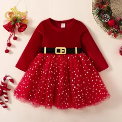 Vestido de fiesta infantil princesa otoño con encaje rojo