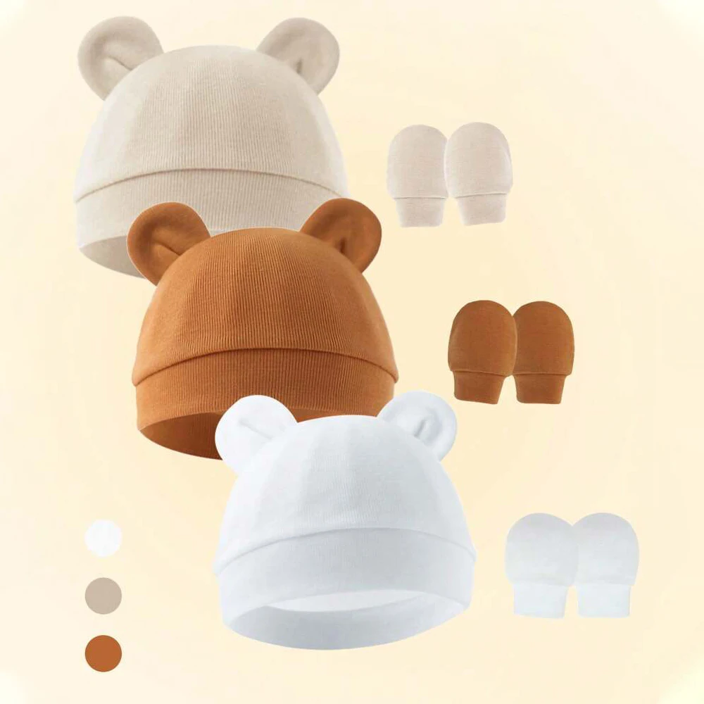 Gorro bebé y manoplas de algodón para niña – regalo de recién nacido - imagen 2