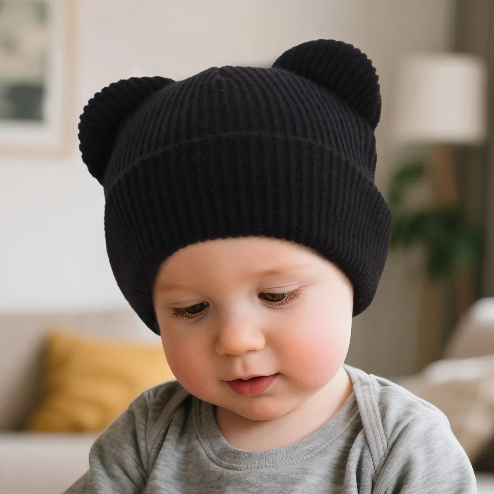 Gorro de invierno tejido con orejas de oso y protección para oídos - imagen 2