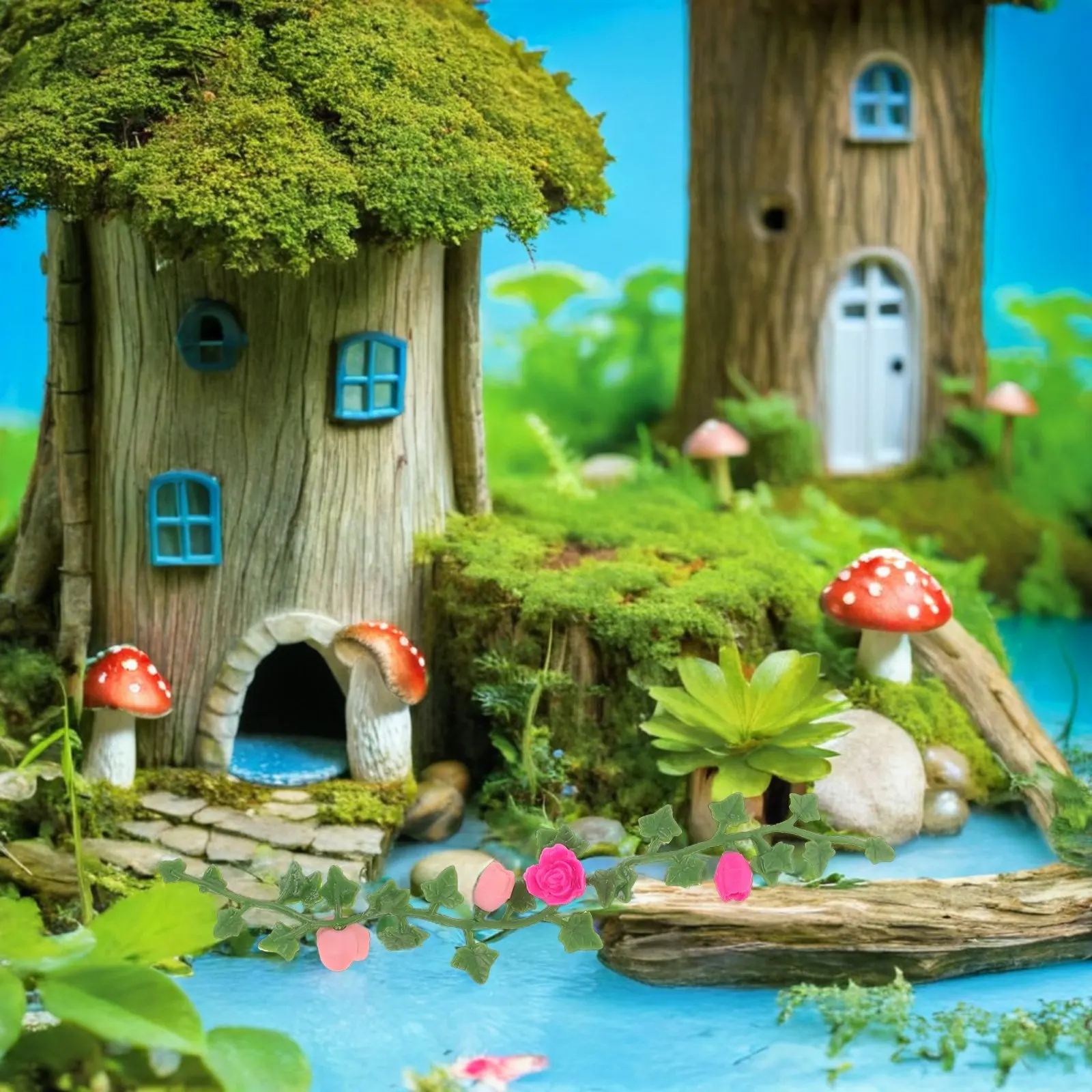 Flores artificiales rosas miniatura para decorar casa de muñecas - imagen 3
