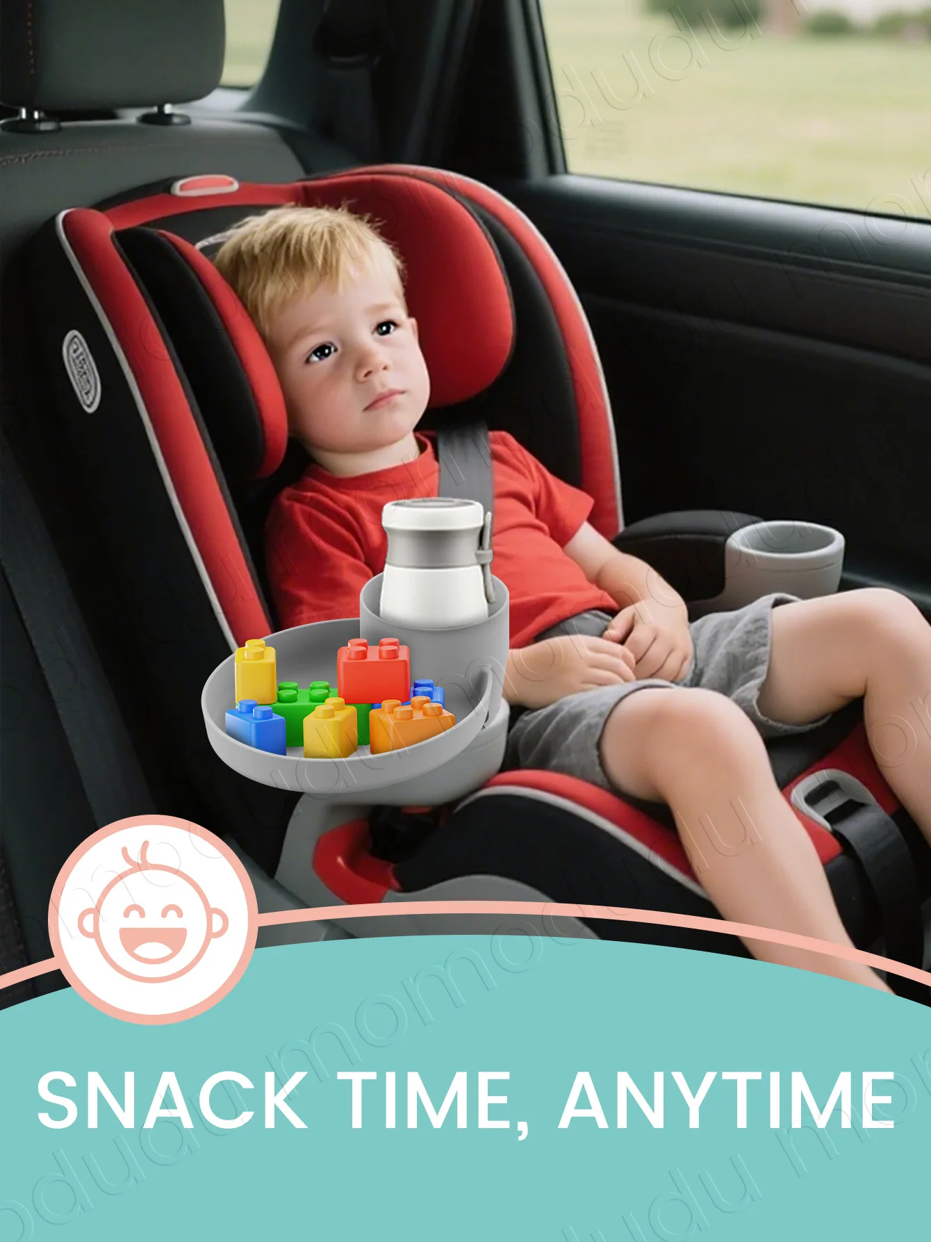 Organizador de asiento coche para bebé con portavasos y bandeja - imagen 5
