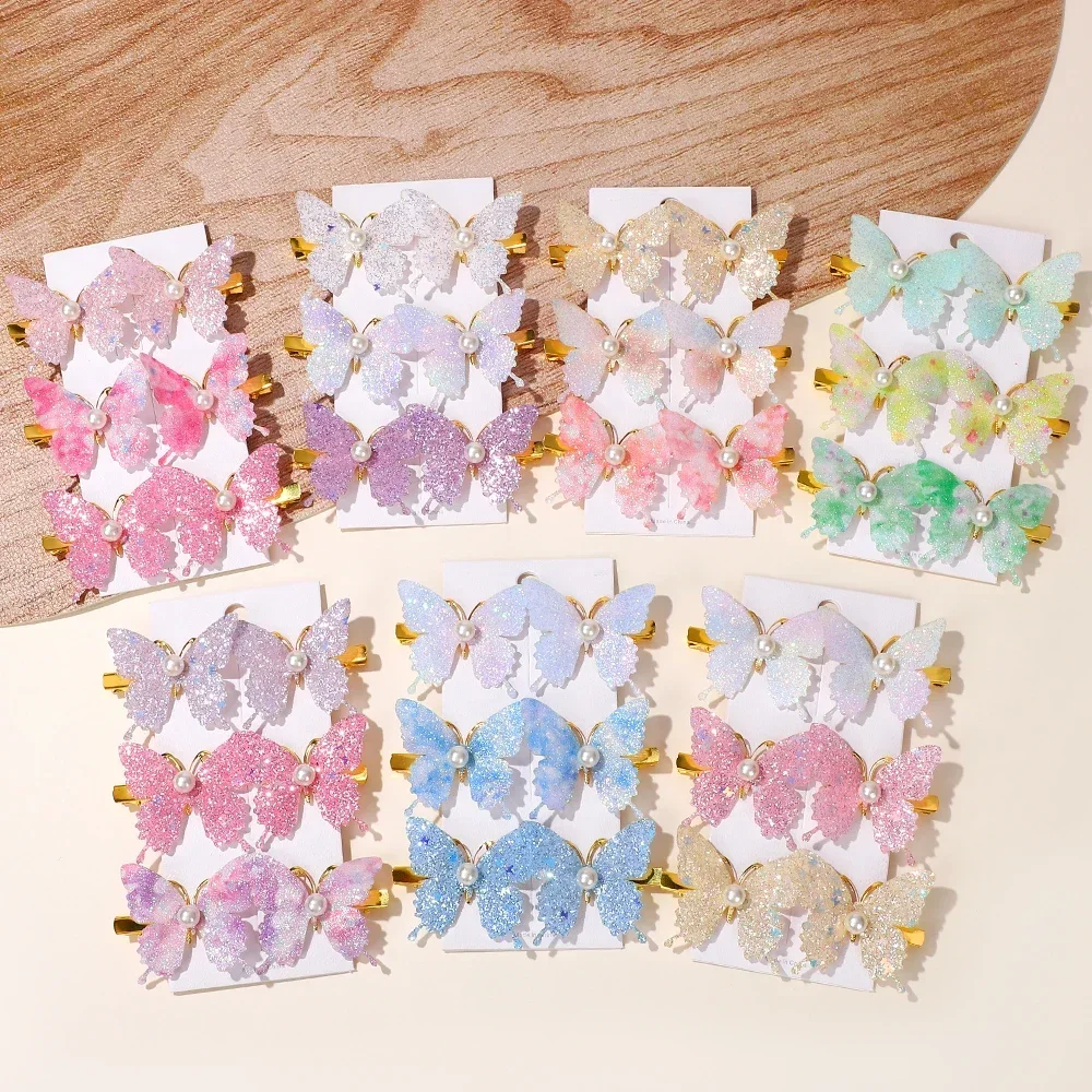 Horquillas mariposa con perla estilo coreano y lentejuelas para niña - imagen 5