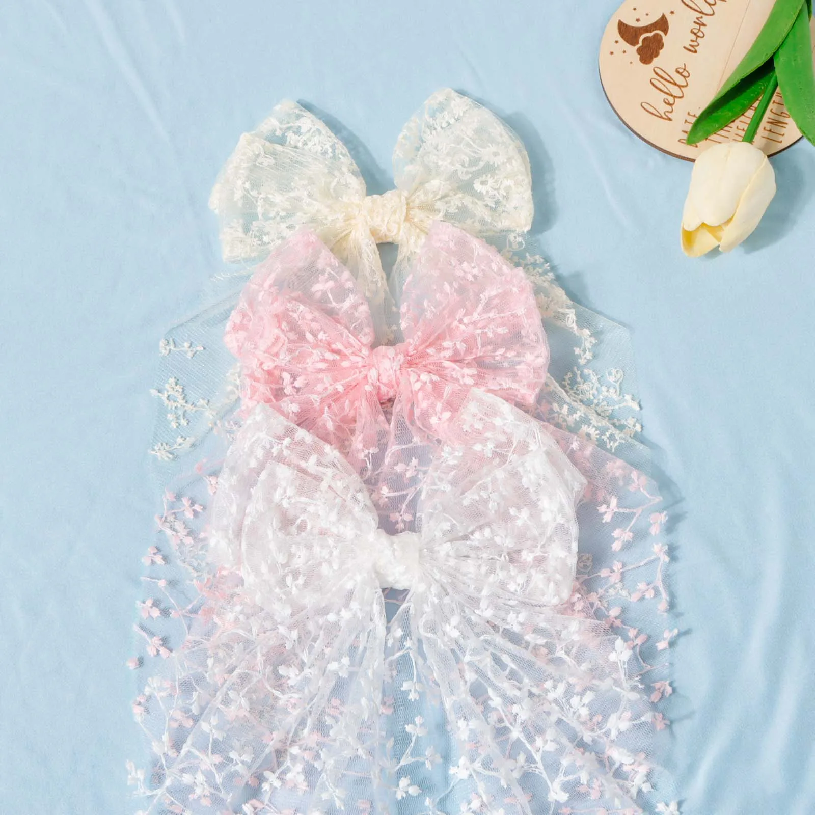 Lazo de encaje bordado para el pelo de niña, pinza elegante - imagen 4