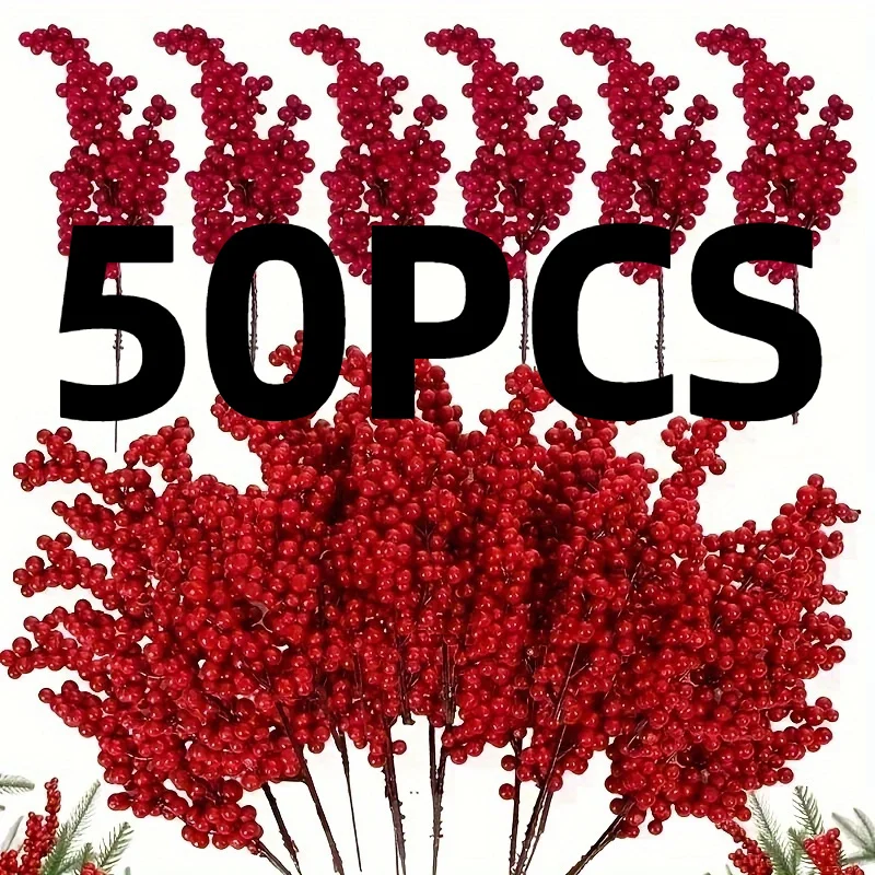 Ramas artificiales de bayas rojas en microfibra para decoración - imagen 2