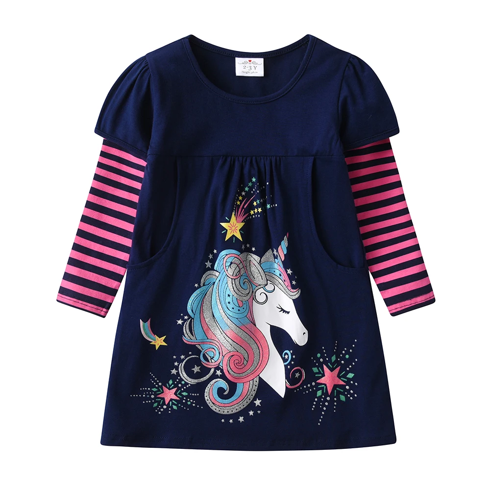 DXTON vestido de algodón unicornio rayas primavera informal niñas
