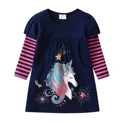 DXTON vestido de algodón unicornio rayas primavera informal niñas