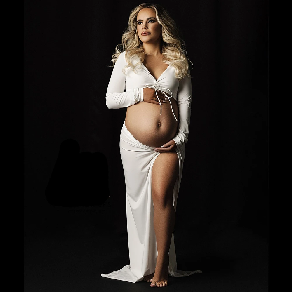 Vestido premamá ceñido con elástico para sesión de fotos - imagen 4