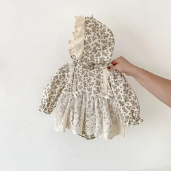 MILANCEL Vestido de encaje para niña – Mameluco floral con sombrero