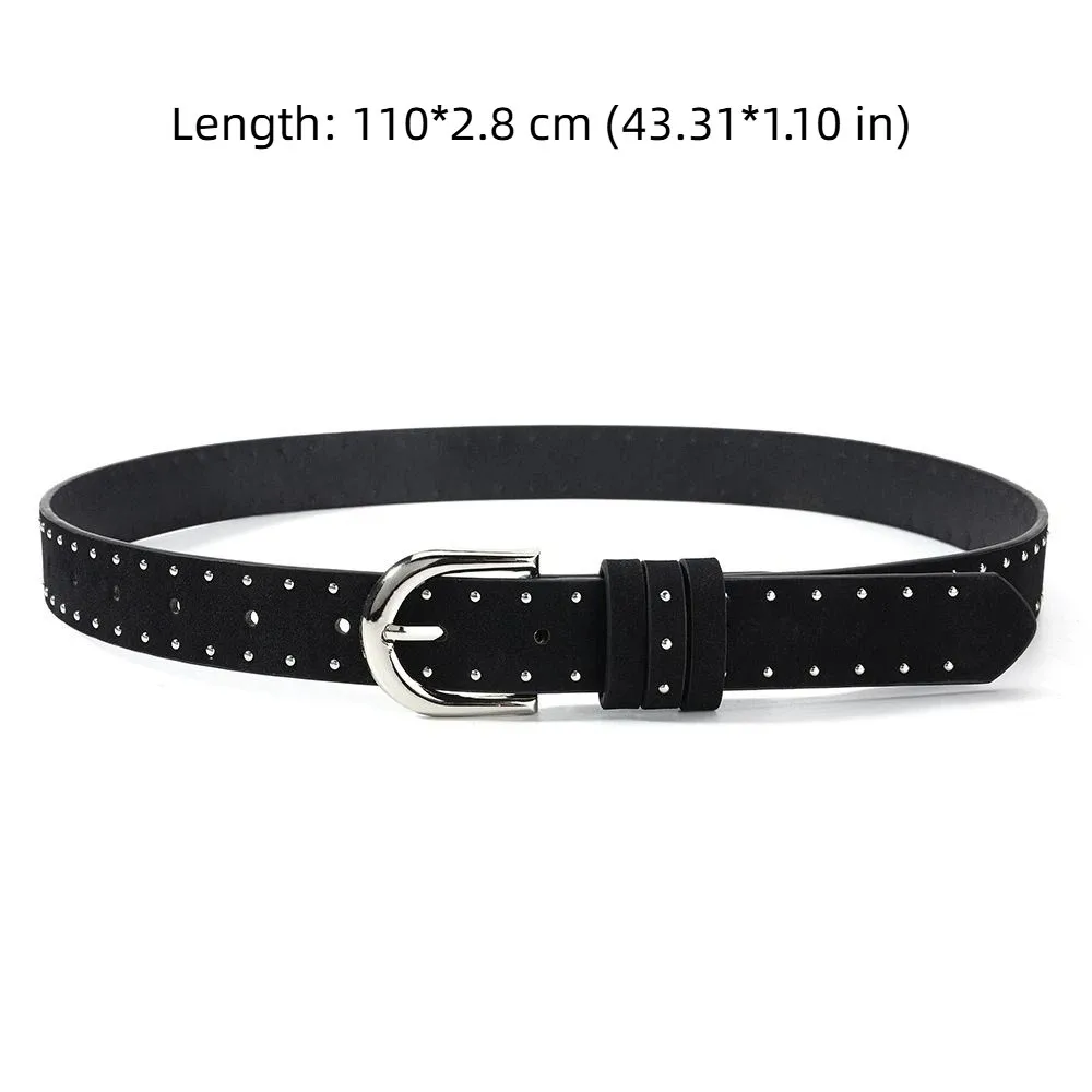 Cinturón de cuero vegano y gamuza con remaches negros punk unisex - imagen 3