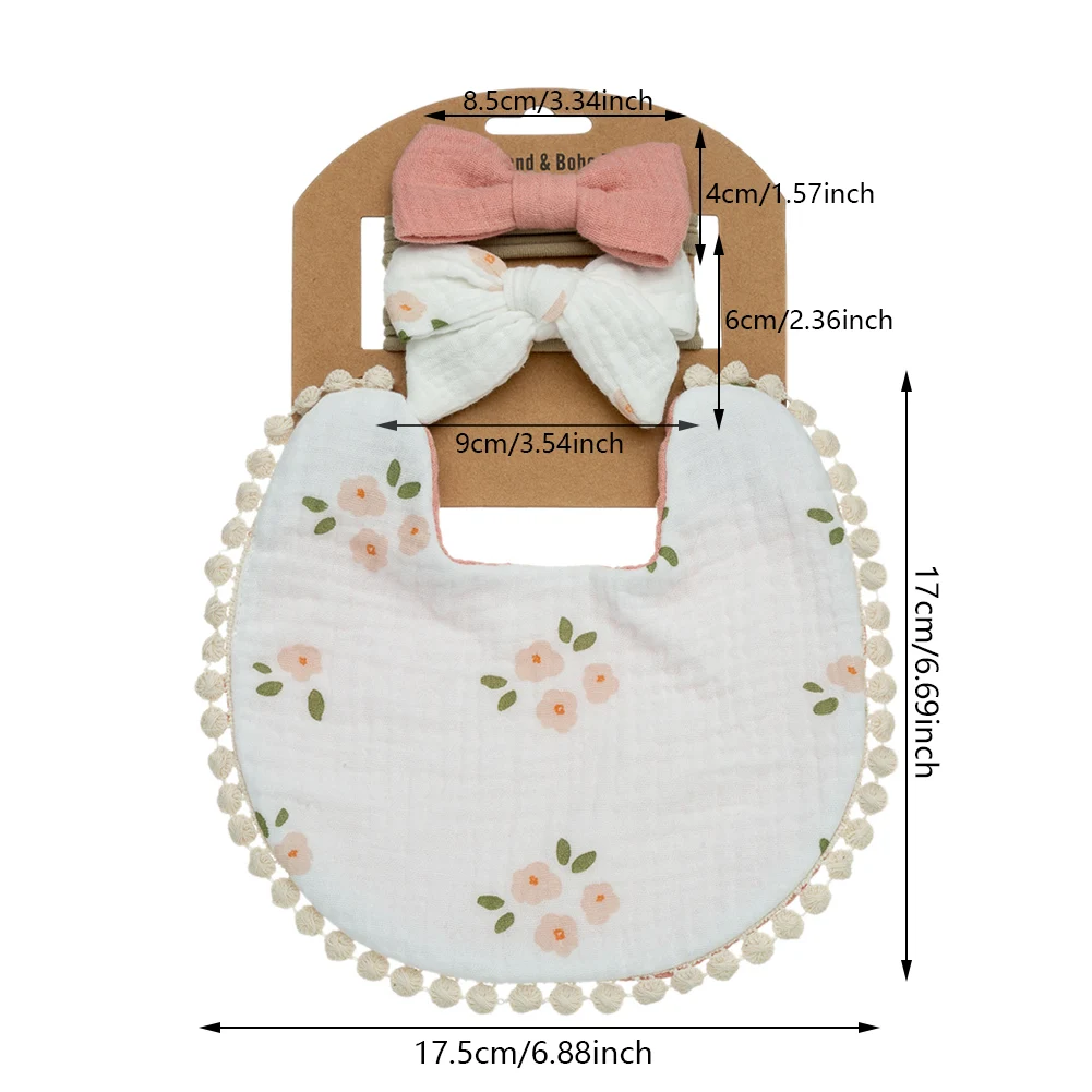 Set baberos florales bebé con diademas, toalla eructo y gorros - imagen 3