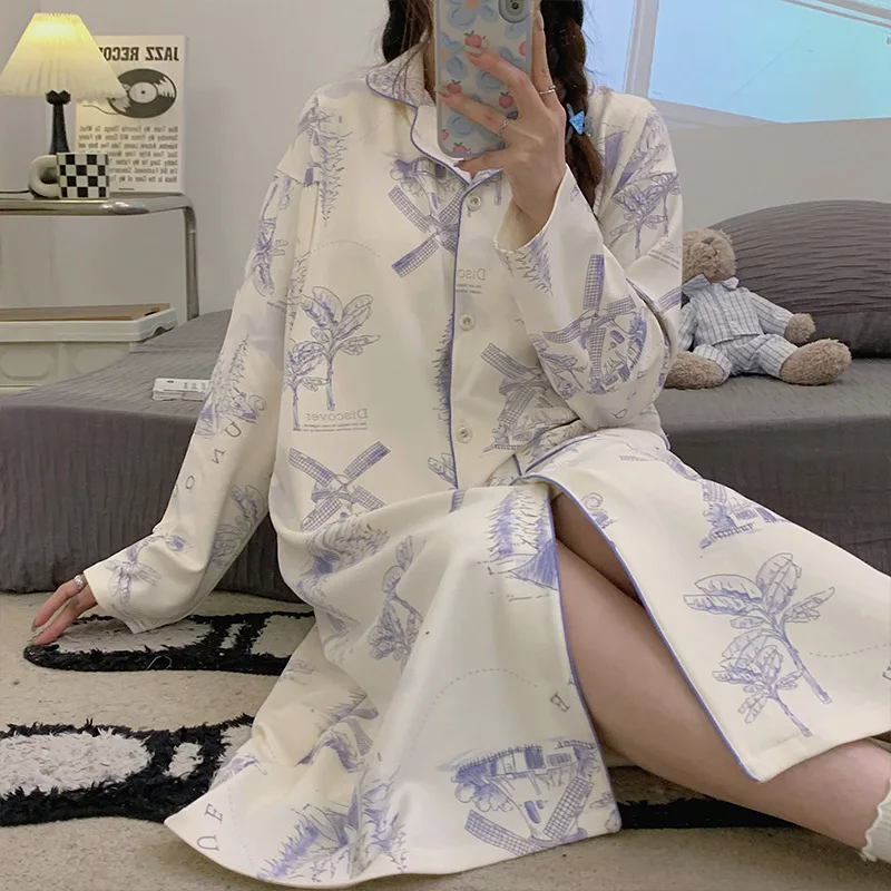 Pijama de lactancia de algodón transpirable para noches premamá - imagen 4