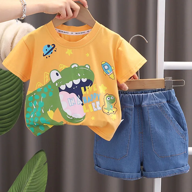 Conjunto de verano para niño pequeño con camiseta y short de mezclilla - imagen 3