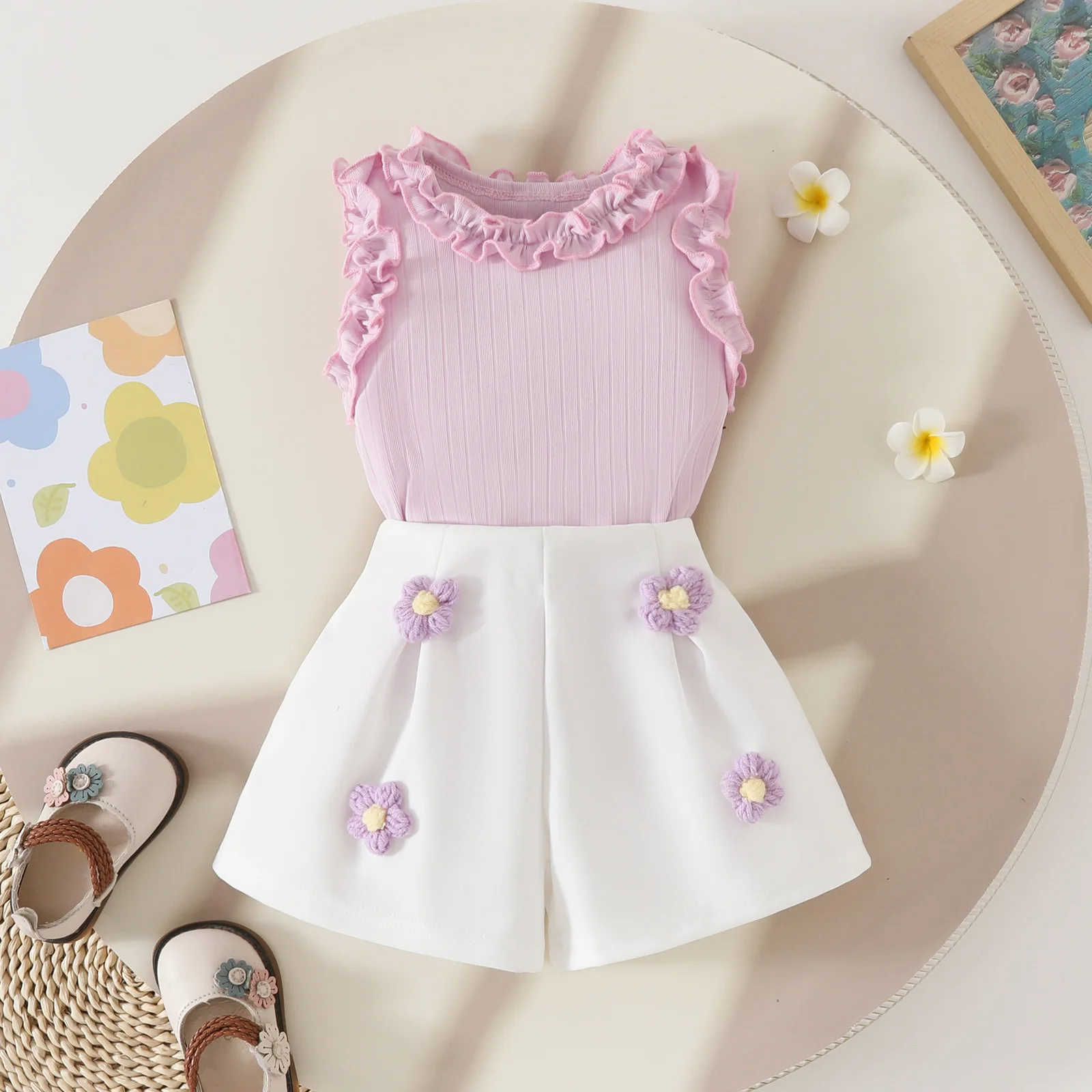Conjunto de verano de algodón floral para niña sin mangas - imagen 5