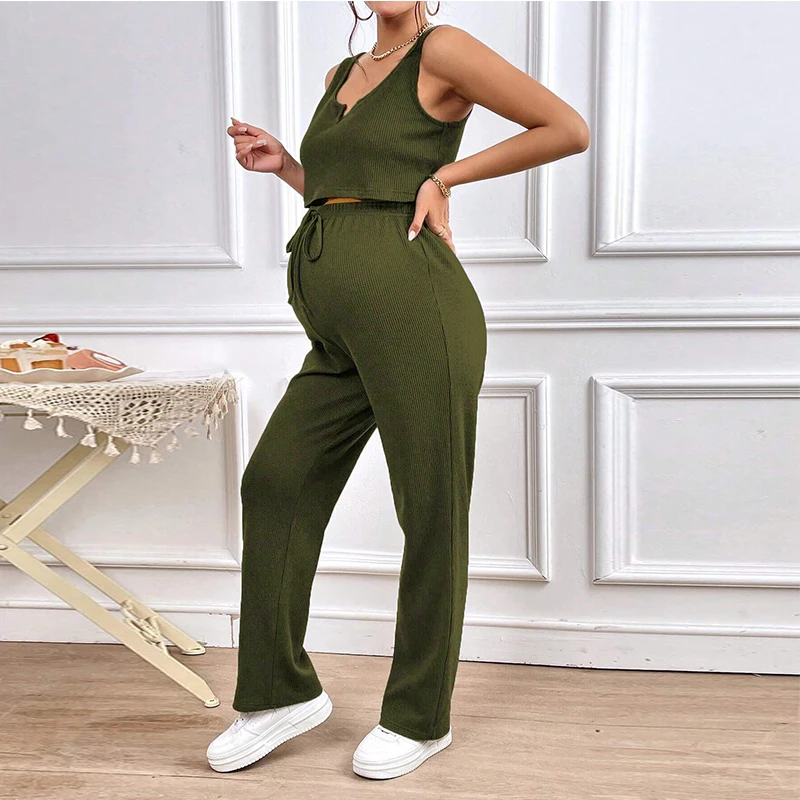 Conjunto premamá sin mangas y pantalón largo elástico para verano - imagen 4