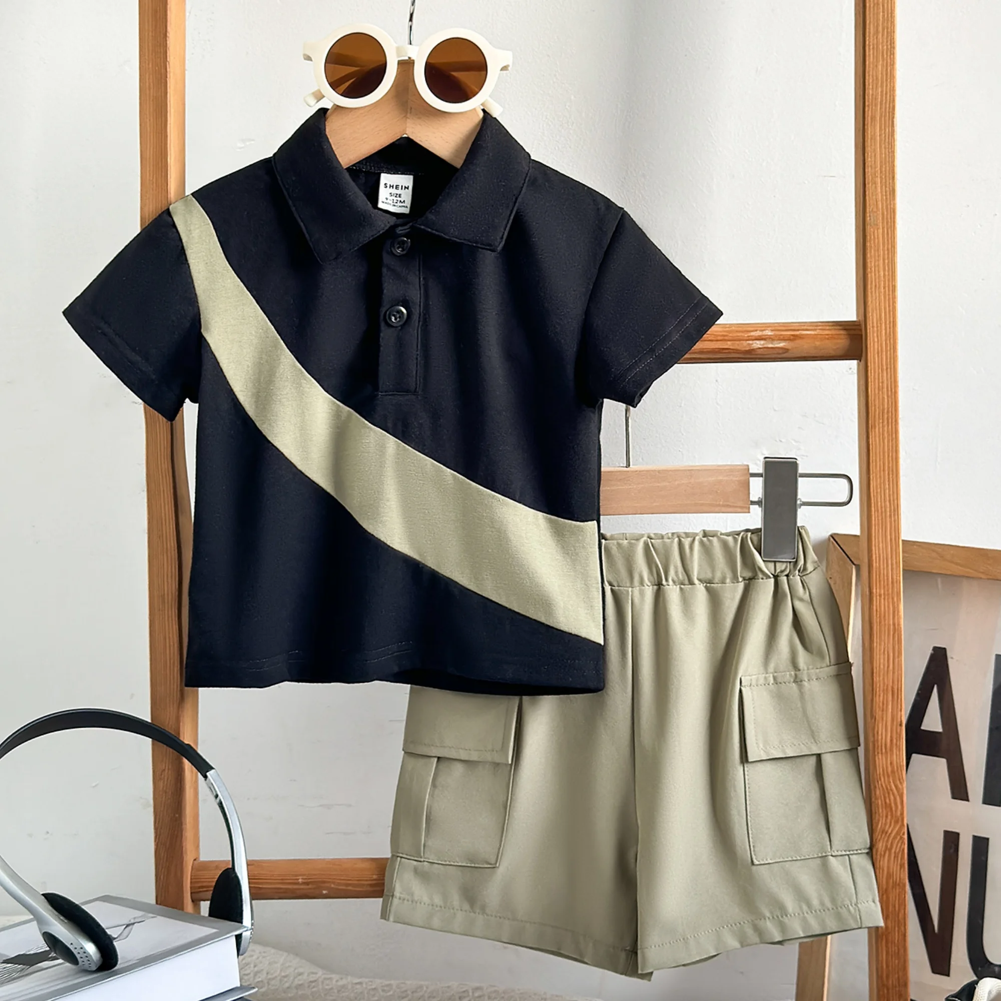 Conjunto bebé polo bloques de color y pantalón corto cargo - imagen 5