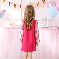 DXTON Vestido de invierno de algodón para niña a rayas manga larga
