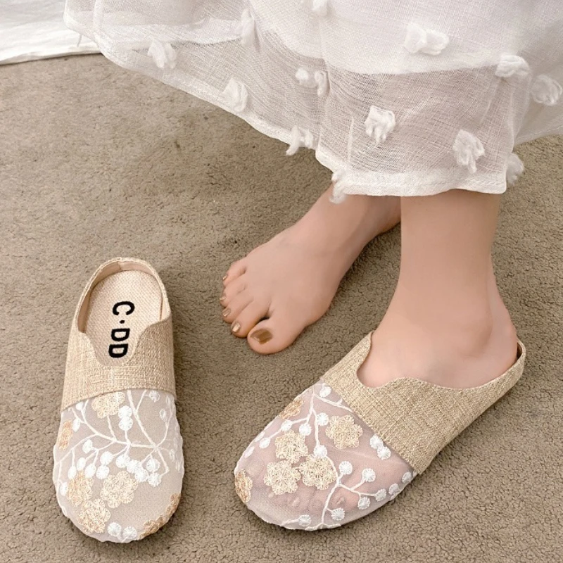 Zapatillas de lino transpirables antideslizantes planas para mujer - imagen 3