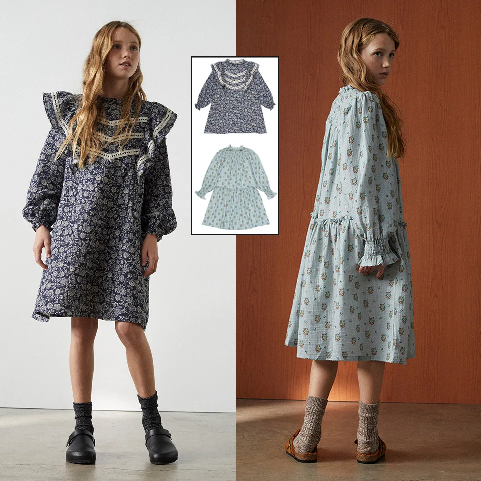Nuevo TNS vestido niña con mangas burbuja y encaje floral de Navidad