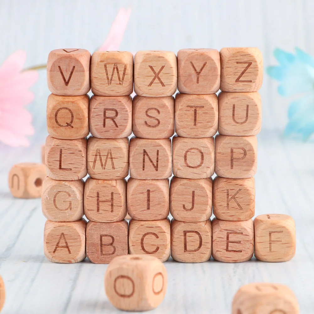 Cuentas de haya para pulseras DIY – Letras y formas hexagonales