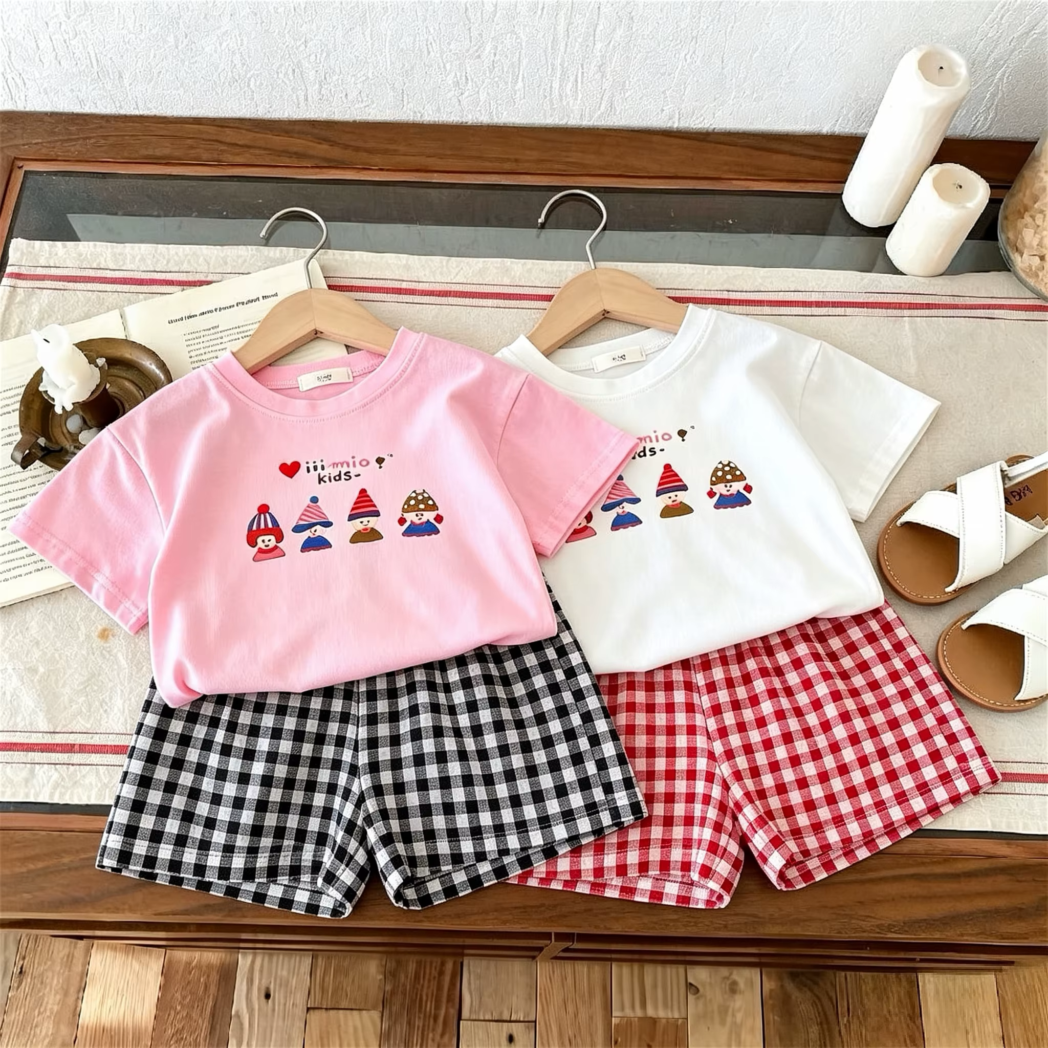 Conjunto verano bebé niña: camiseta manga corta y bermuda cuadros - imagen 4