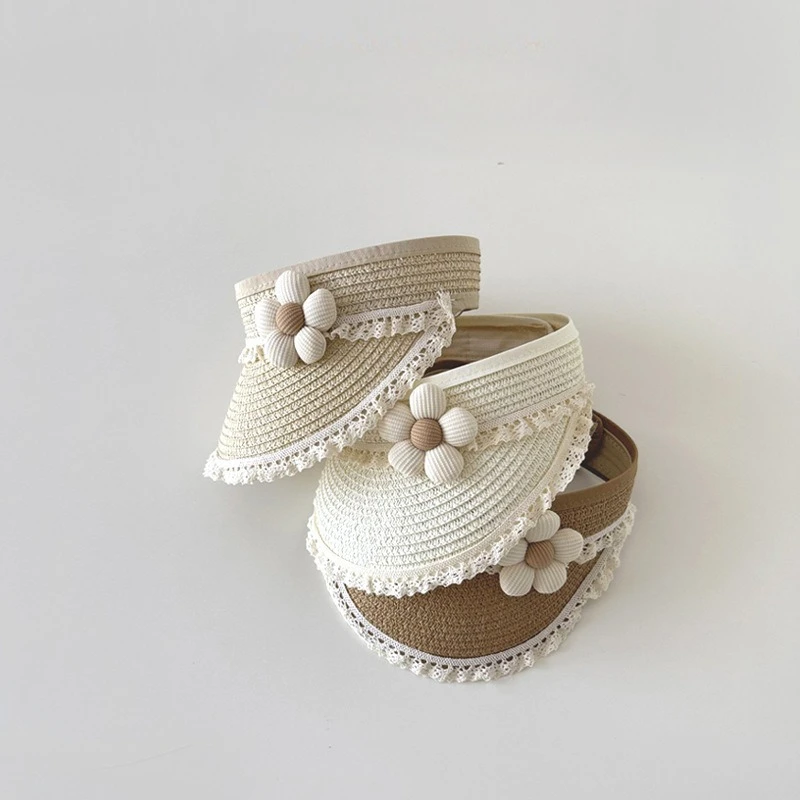 Sombrero panamá de paja floral veraniego para niña con encaje - imagen 2