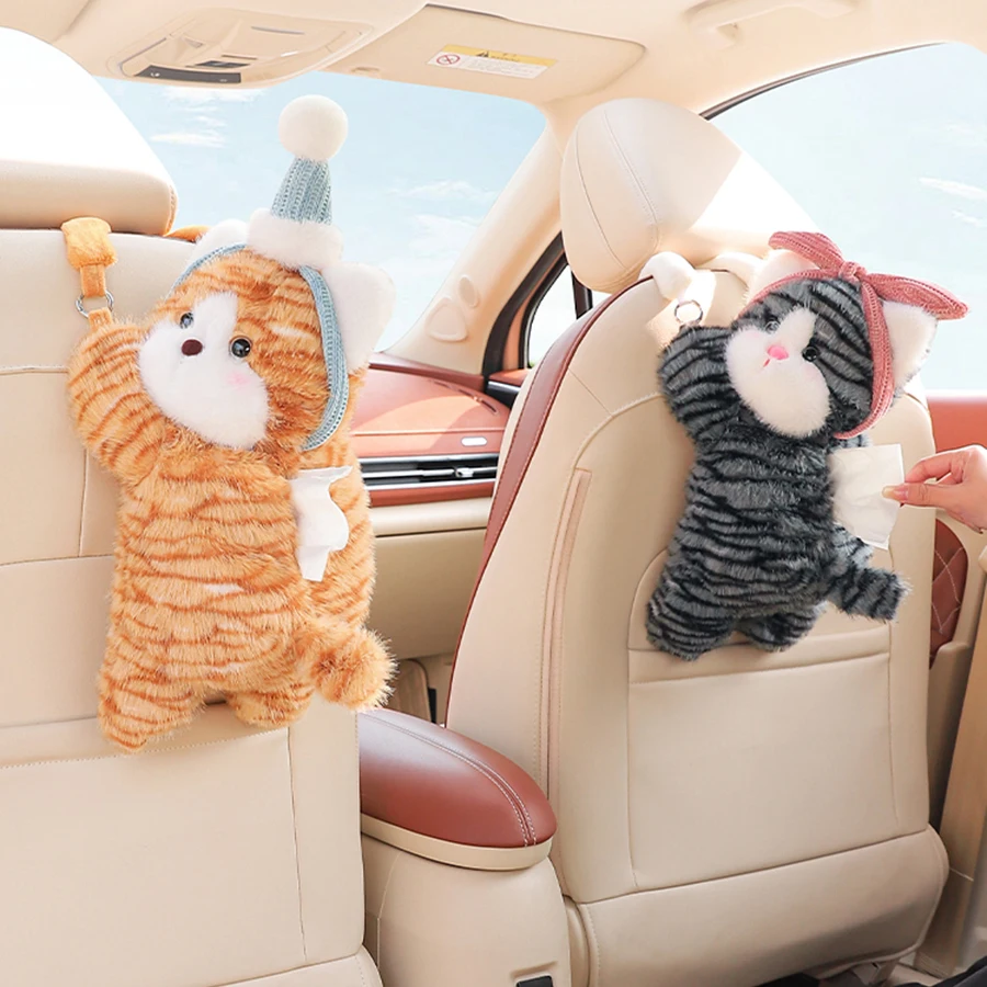 Caja de pañuelos para coche Universal felpa colgante con forma gato - imagen 2