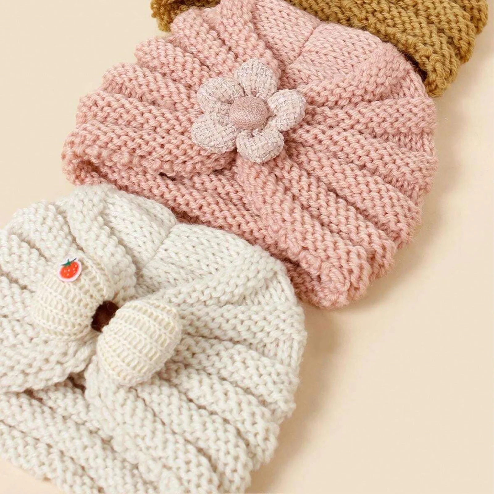 Gorro turbante de ganchillo para bebé con tiras térmicas y flores - imagen 5