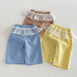 Pantalones anchos de verano a cuadros para niños con leopardo
