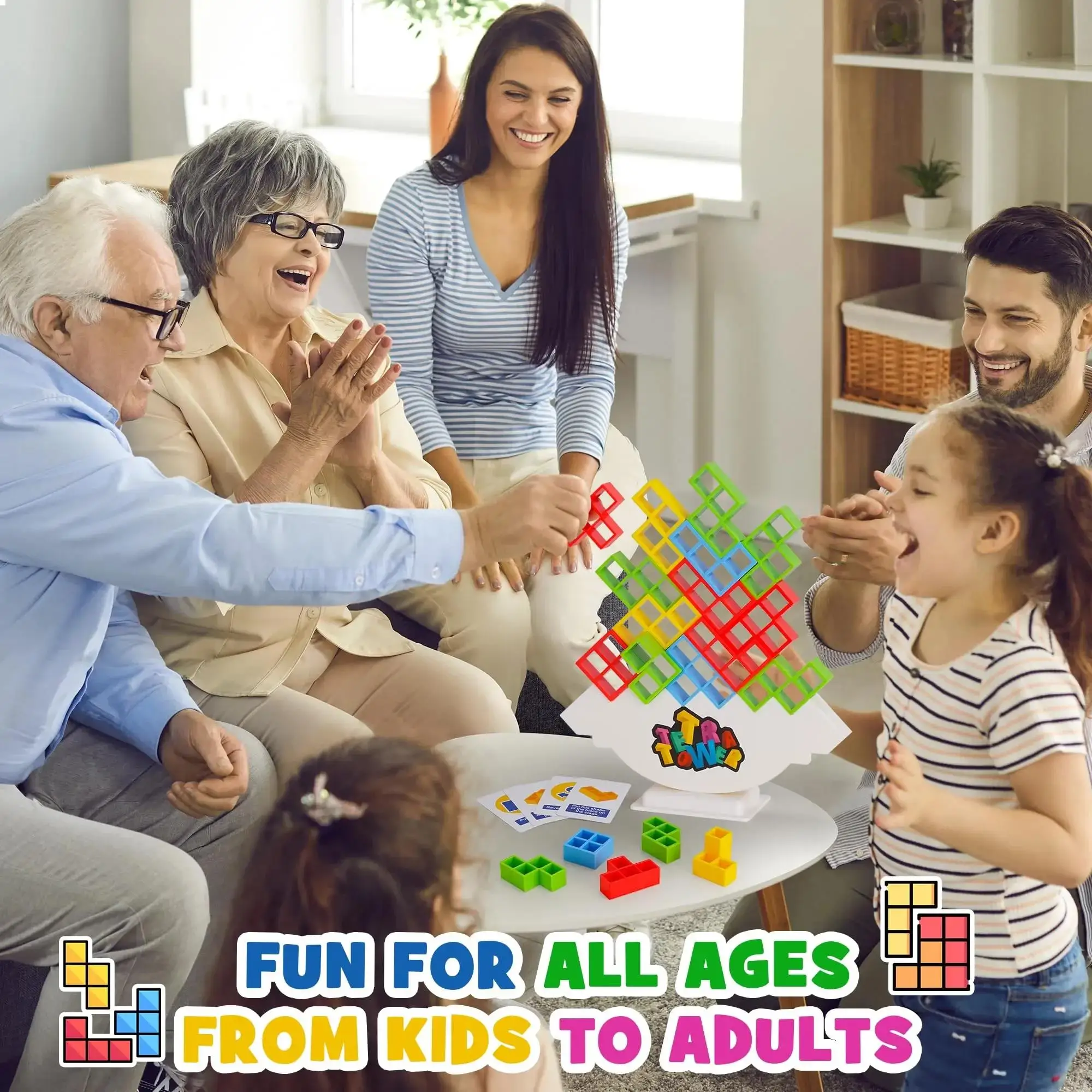 Torre de apilamiento con bloques: juego familiar equilibrio - imagen 3