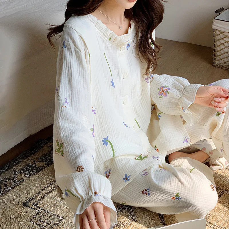 Pijama lactancia algodón fino para hogar, manga larga